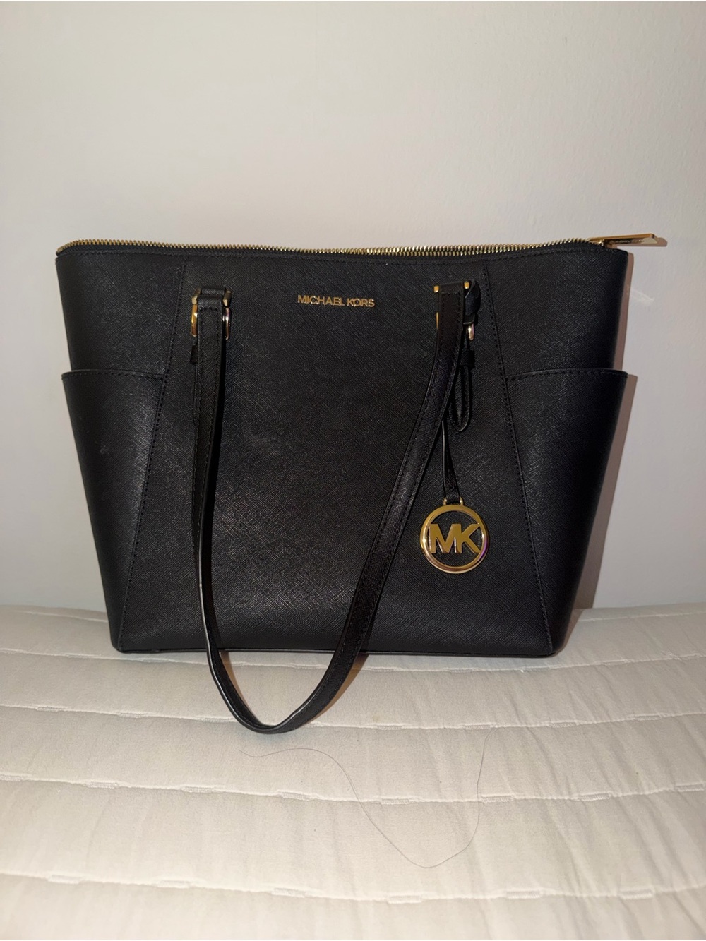 Michael Kors Black Saffiano Tote with Gold Hardware